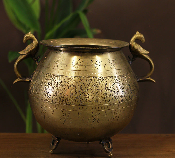 Brass Vintage Carved Planter