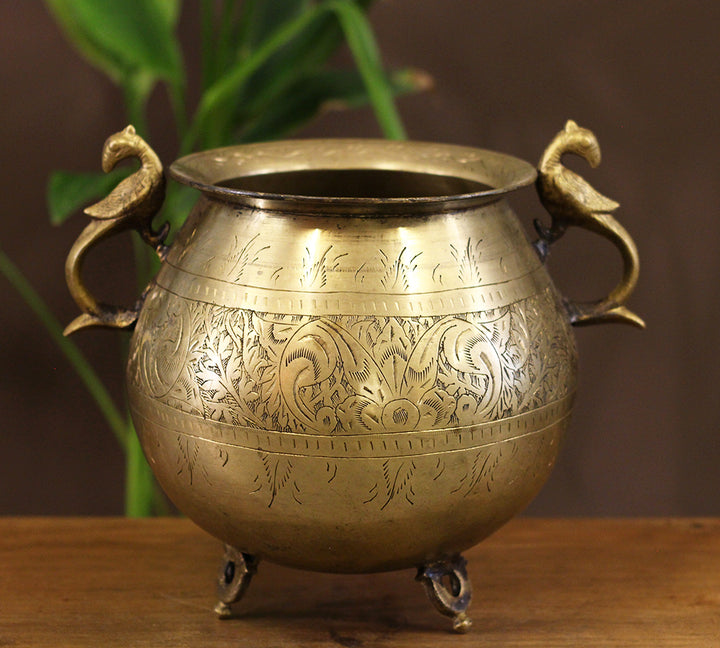 Brass Vintage Carved Planter