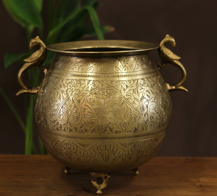 Brass Vintage Carved Planter