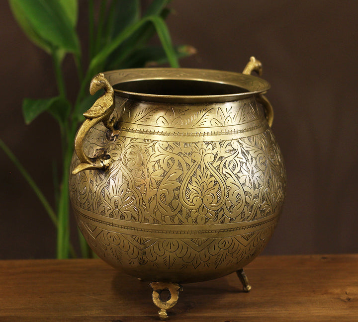 Brass Vintage Carved Planter
