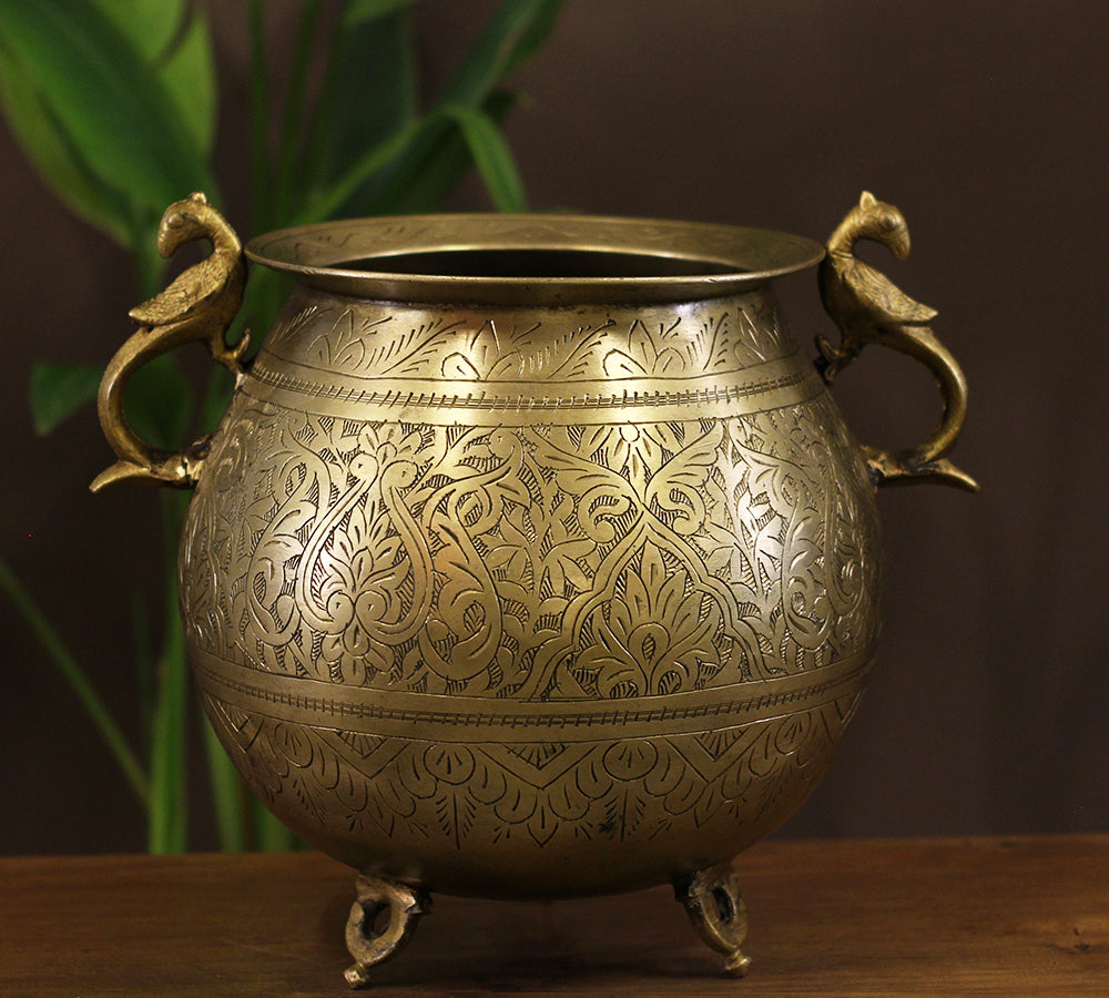 Brass Vintage Carved Planter