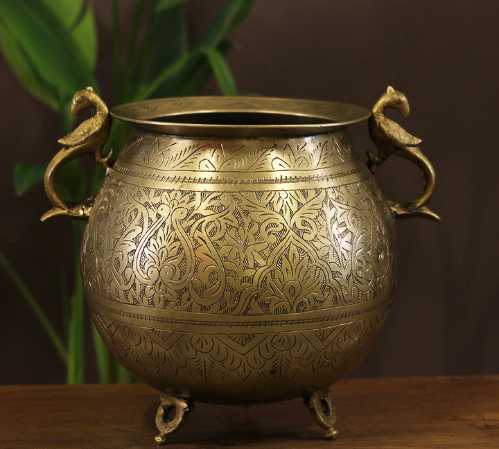 Brass Vintage Carved Planter