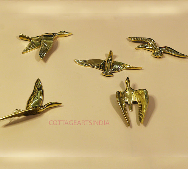 Brass Flying Birds Wall Hanging Set of 5