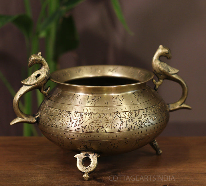 Brass Vintage Carved Planter