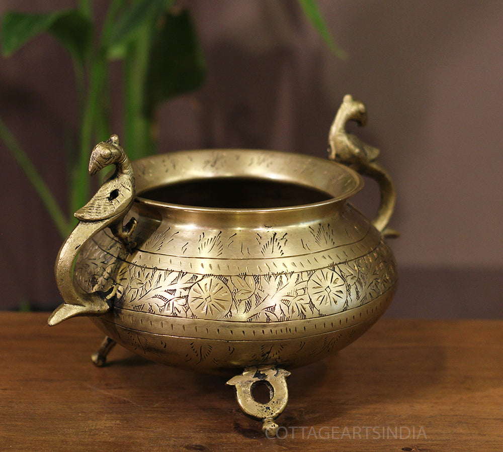 Brass Vintage Carved Planter