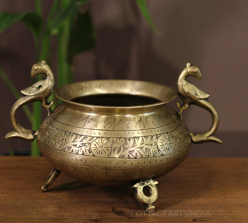 Brass Vintage Carved Planter