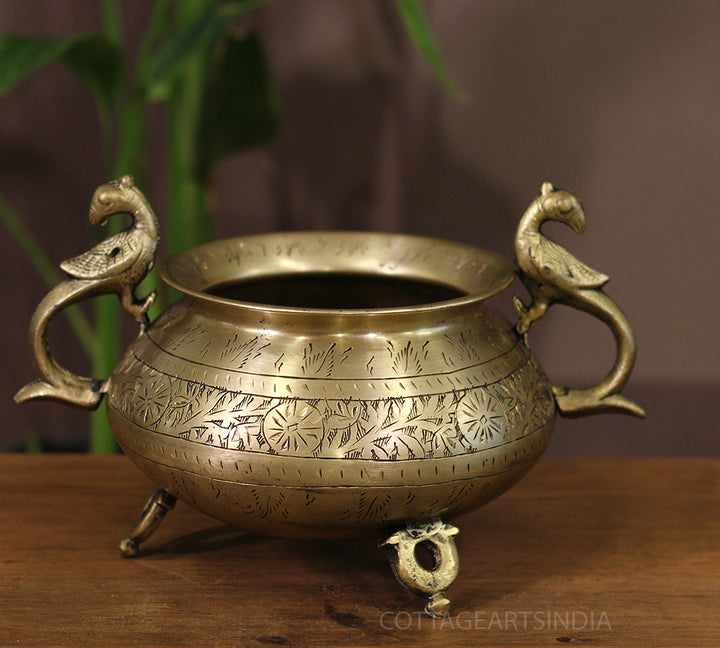 Brass Vintage Carved Planter