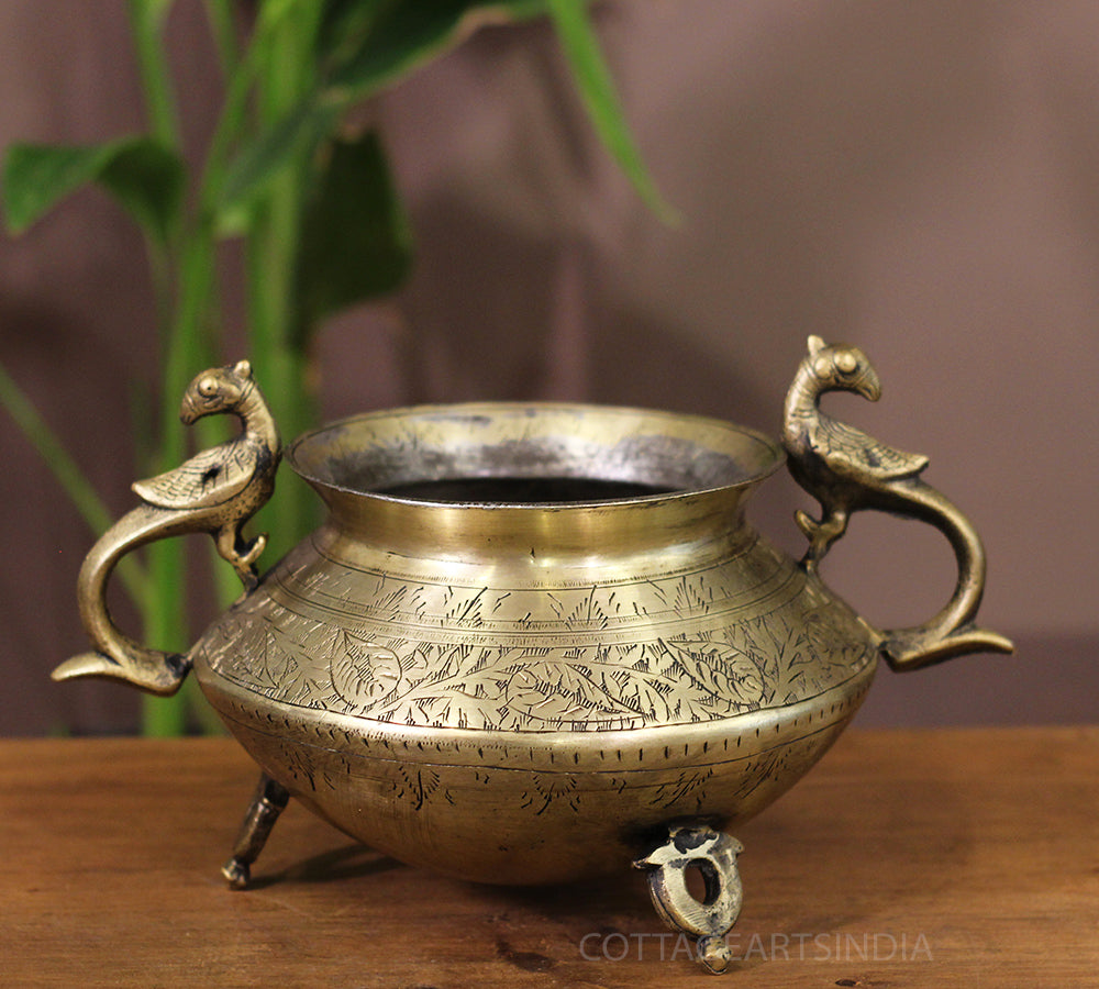 Brass Vintage Carved Planter