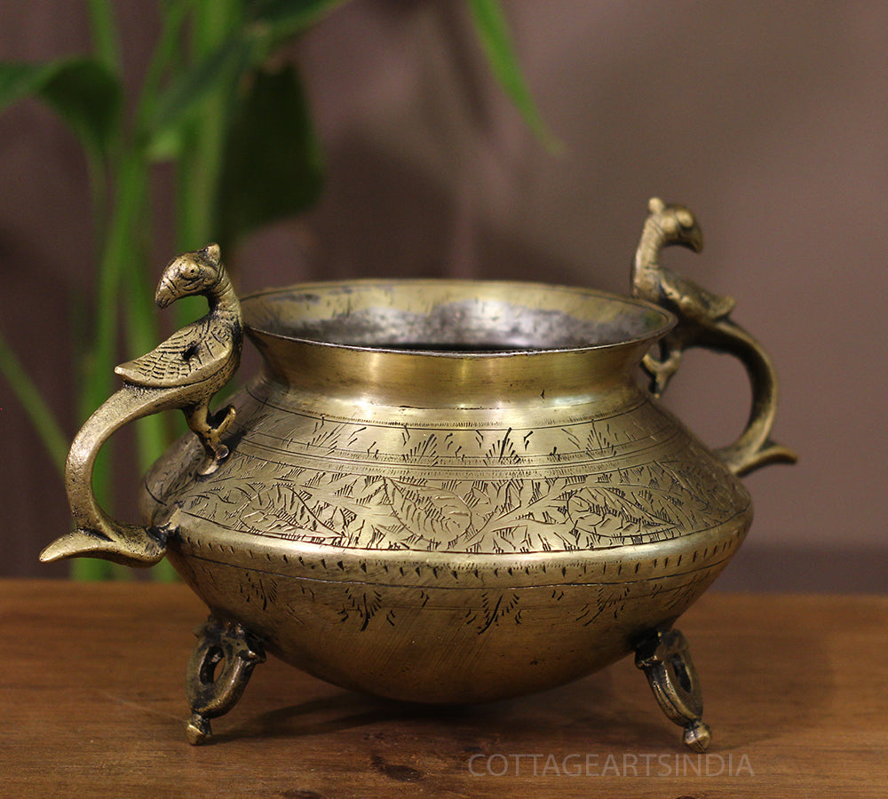Brass Vintage Carved Planter