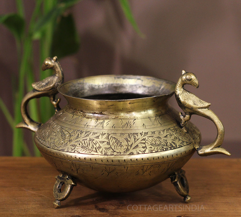 Brass Vintage Carved Planter