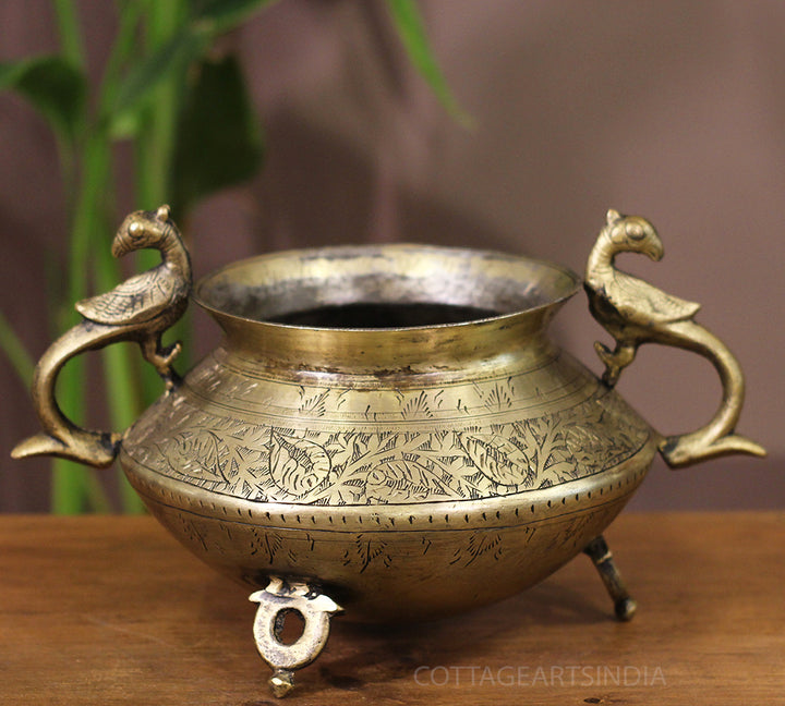 Brass Vintage Carved Planter