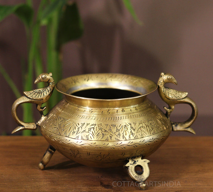 Brass Vintage Carved Planter