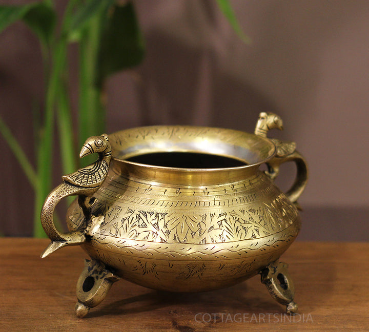 Brass Vintage Carved Planter