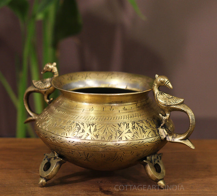 Brass Vintage Carved Planter