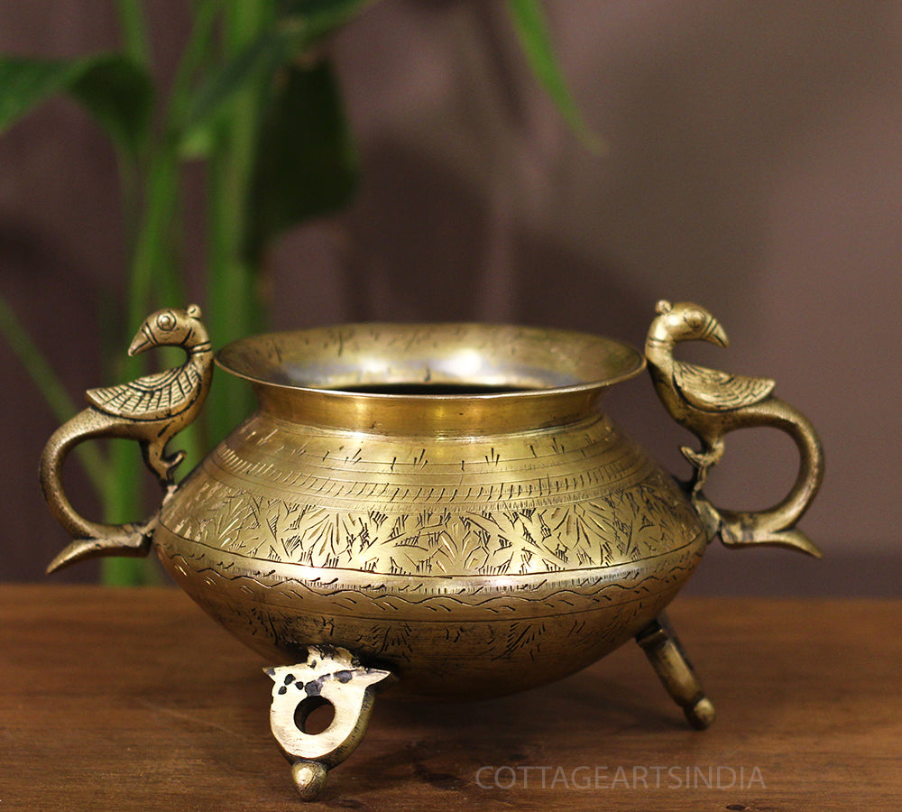 Brass Vintage Carved Planter