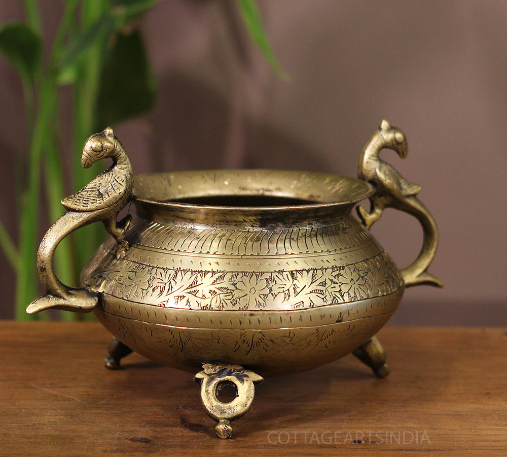 Brass Vintage Carved Planter