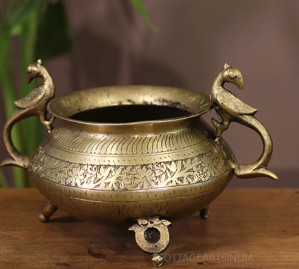 Brass Vintage Carved Planter