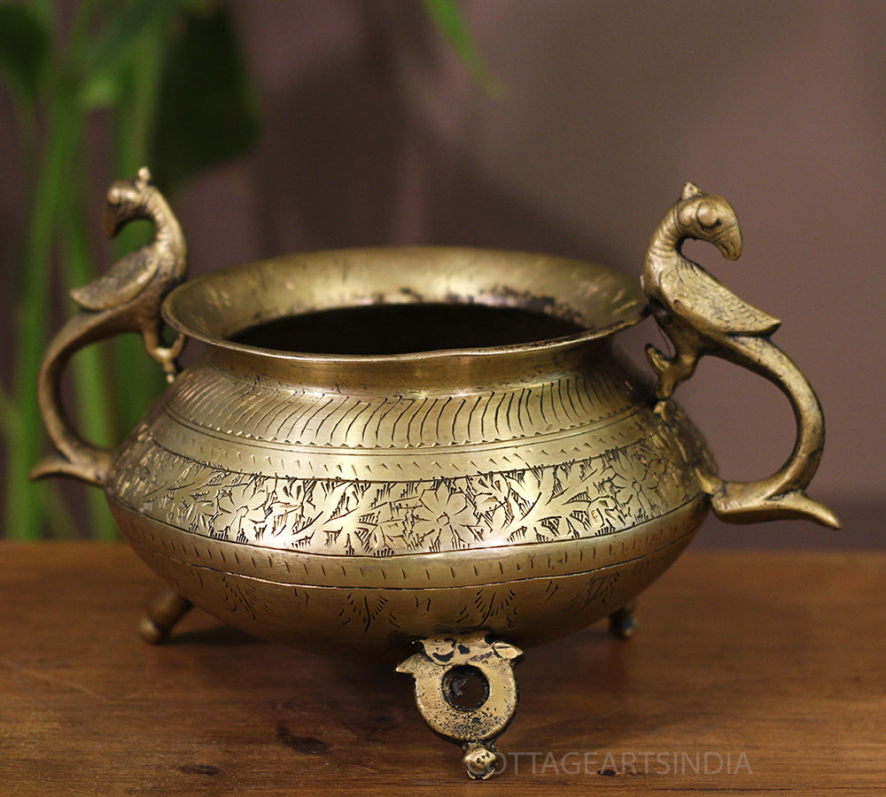 Brass Vintage Carved Planter