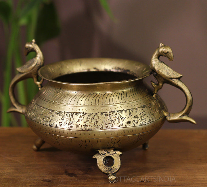 Brass Vintage Carved Planter