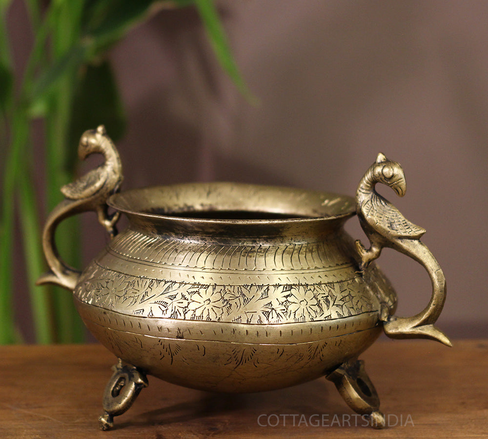 Brass Vintage Carved Planter