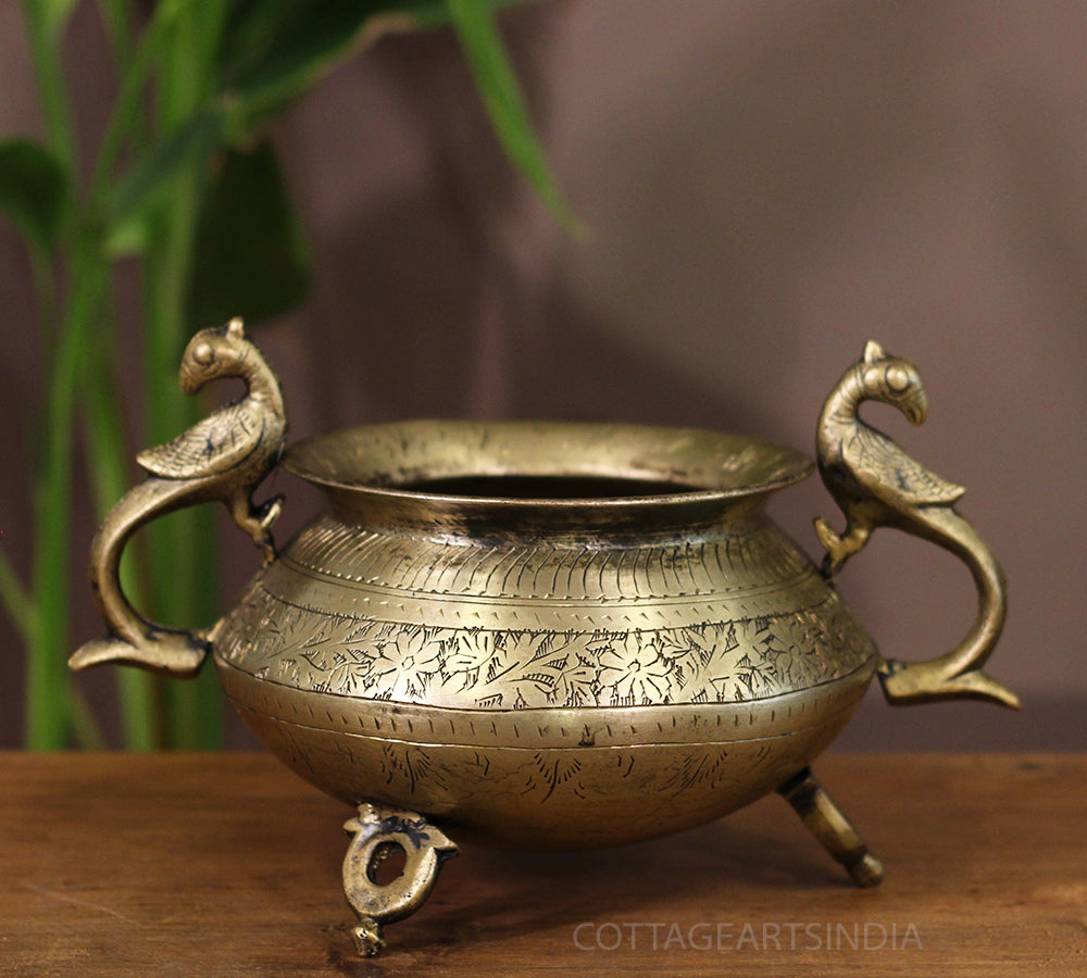 Brass Vintage Carved Planter