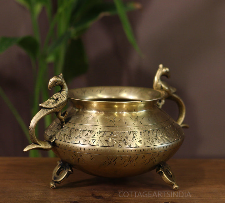 Brass Vintage Carved Planter