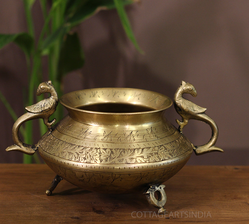 Brass Vintage Carved Planter