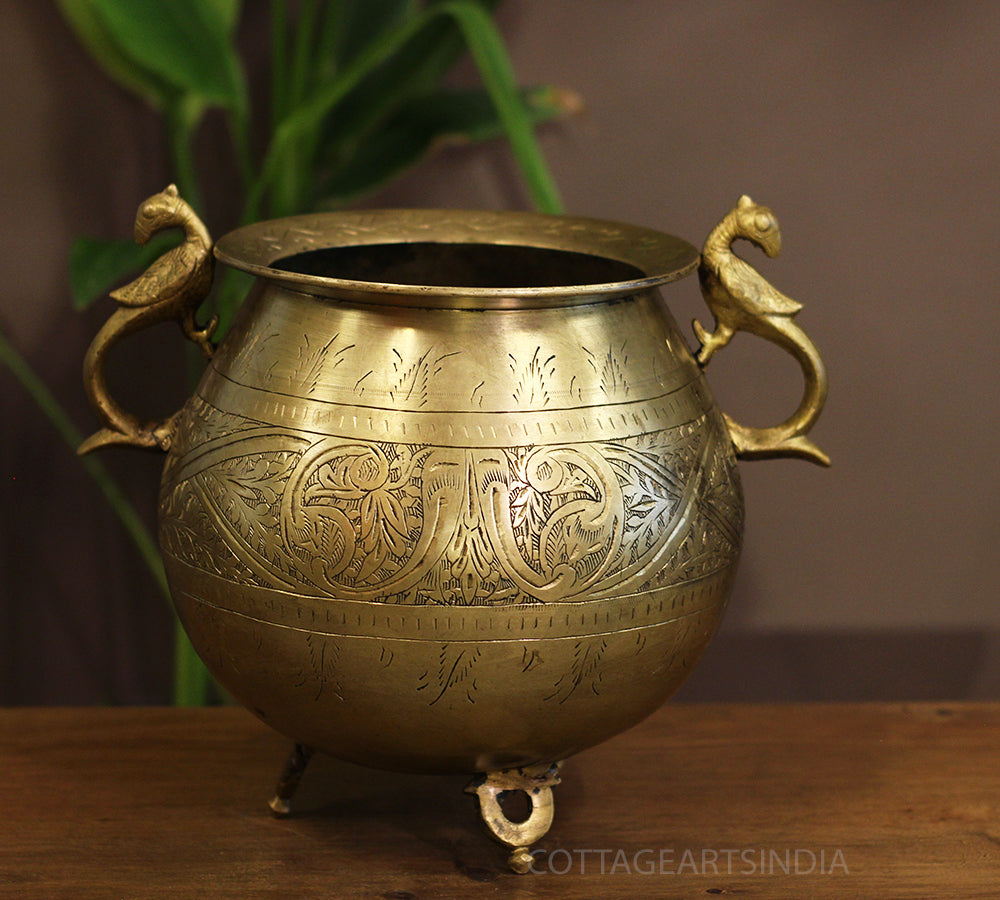 Brass Vintage Carved Planter