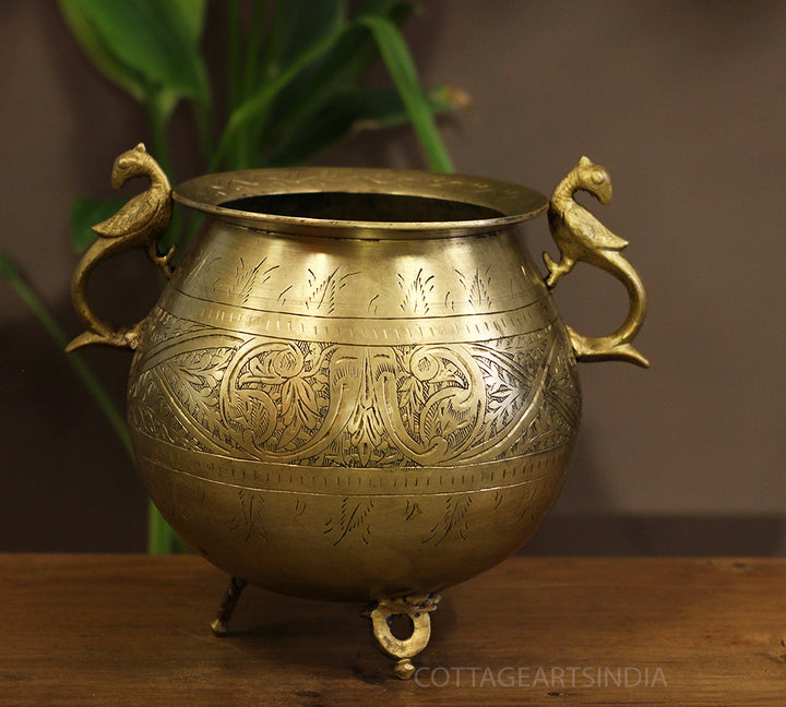 Brass Vintage Carved Planter