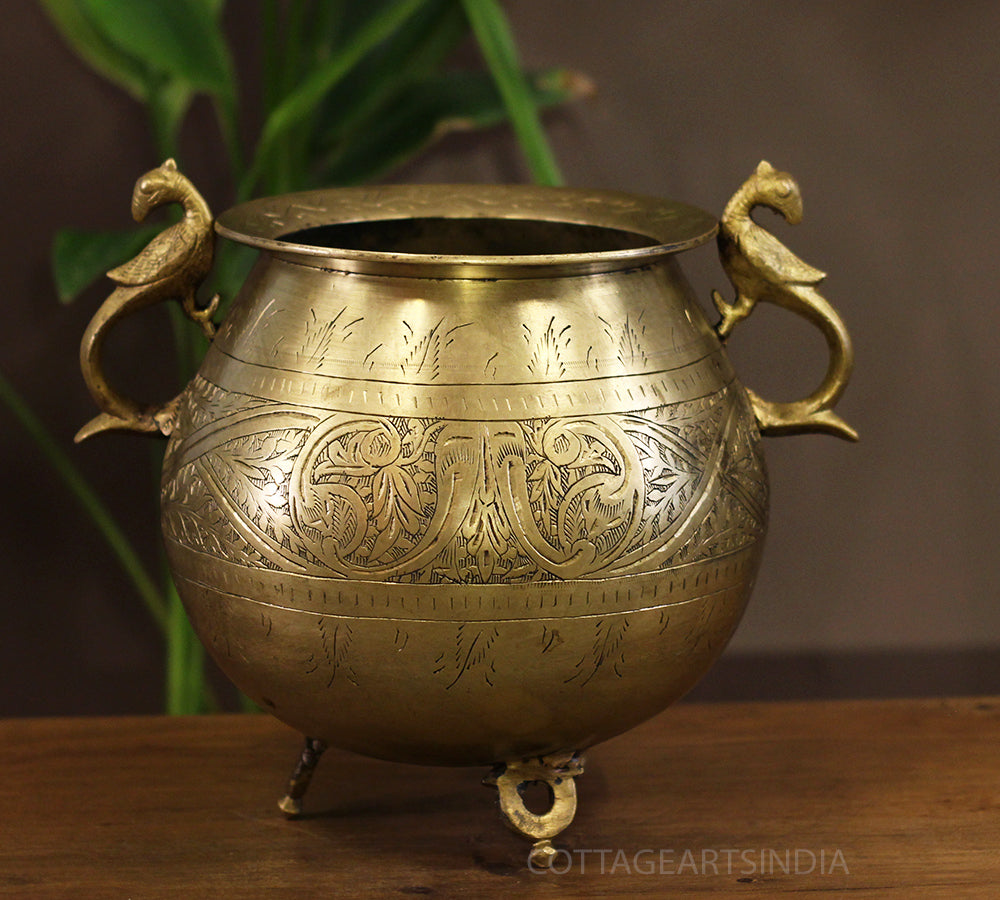 Brass Vintage Carved Planter