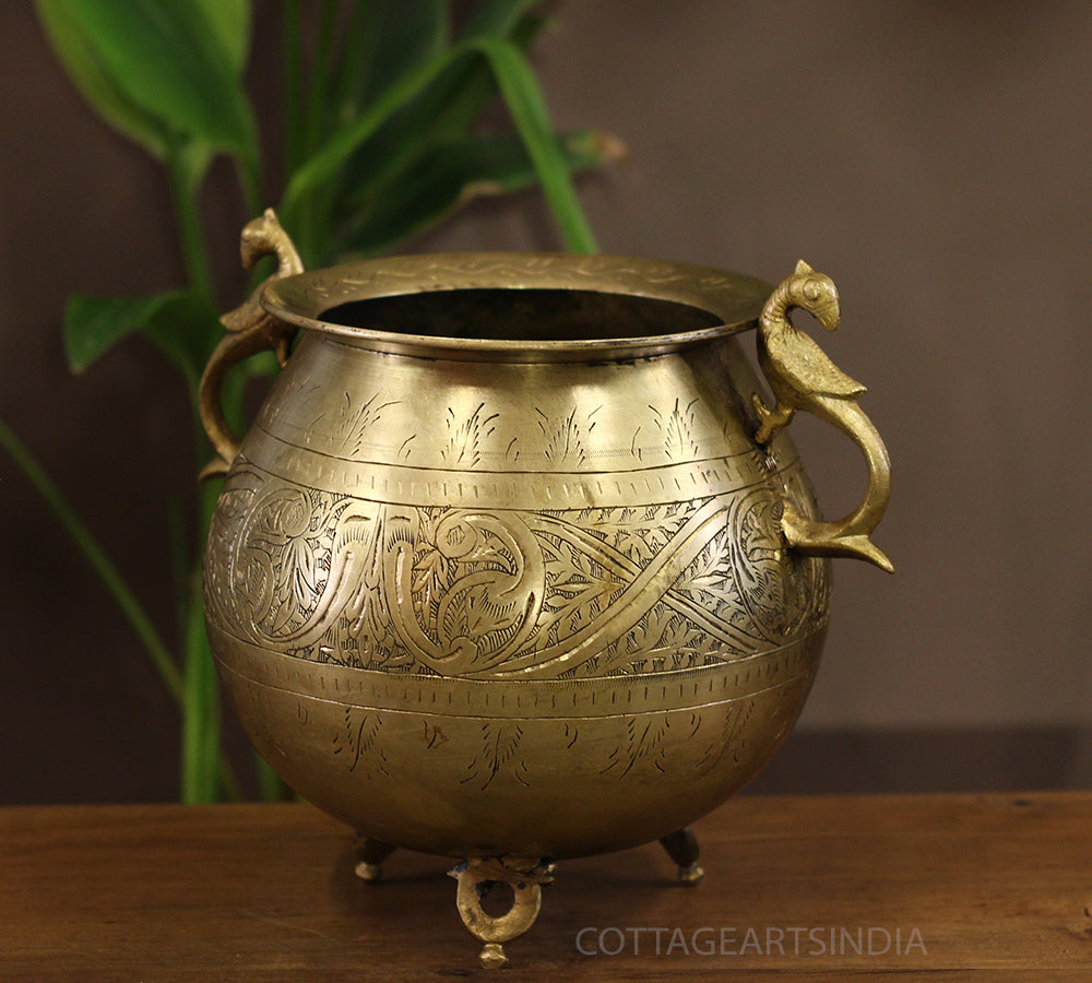 Brass Vintage Carved Planter