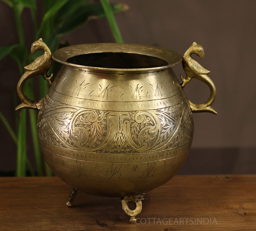 Brass Vintage Carved Planter