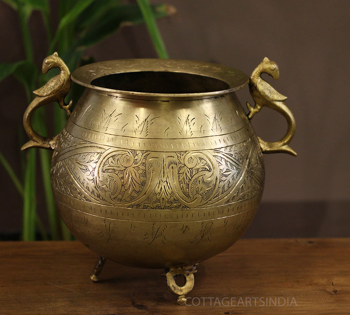 Brass Vintage Carved Planter