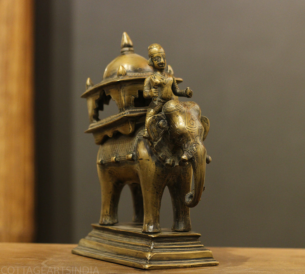 Brass Vintage Elephant With Mahavat 10"