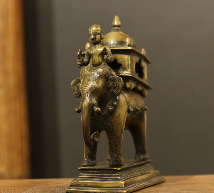Brass Vintage Elephant With Mahavat 10"
