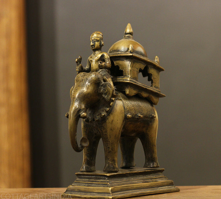Brass Vintage Elephant With Mahavat 10"