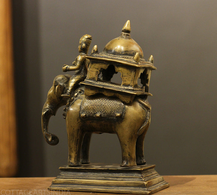 Brass Vintage Elephant With Mahavat 10"