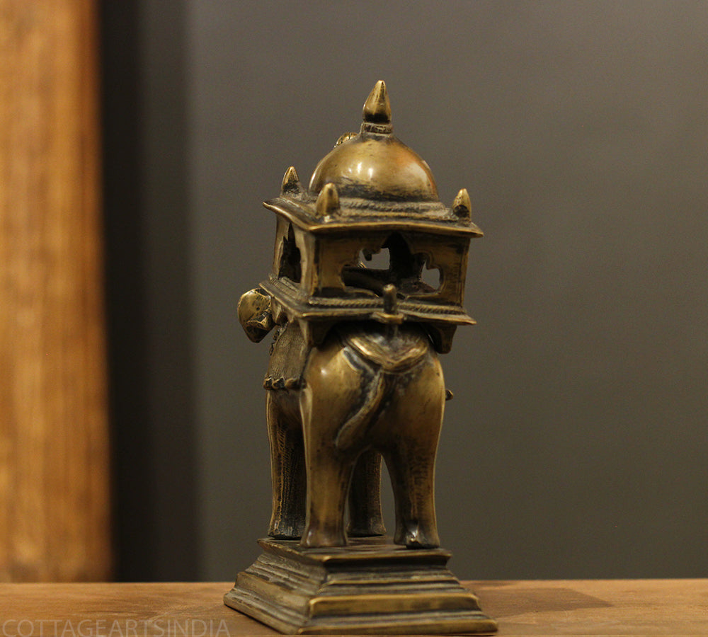 Brass Vintage Elephant With Mahavat 10"