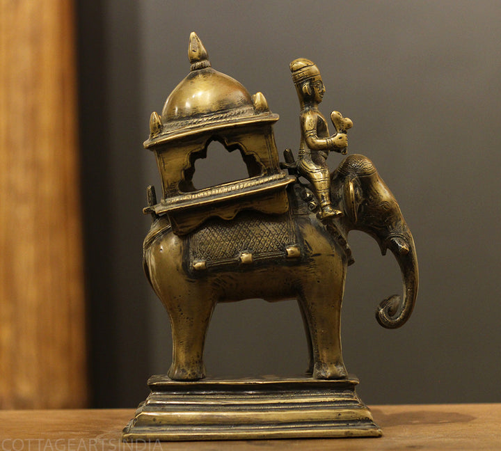 Brass Vintage Elephant With Mahavat 10"