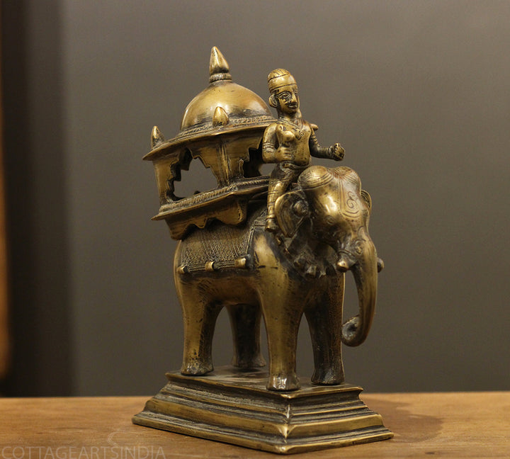 Brass Vintage Elephant With Mahavat 10"