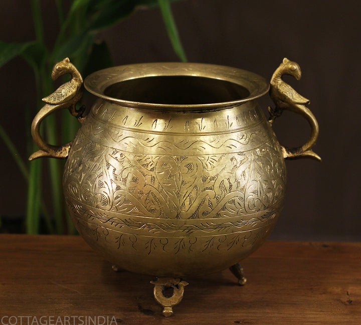 Brass Vintage Carved Planter