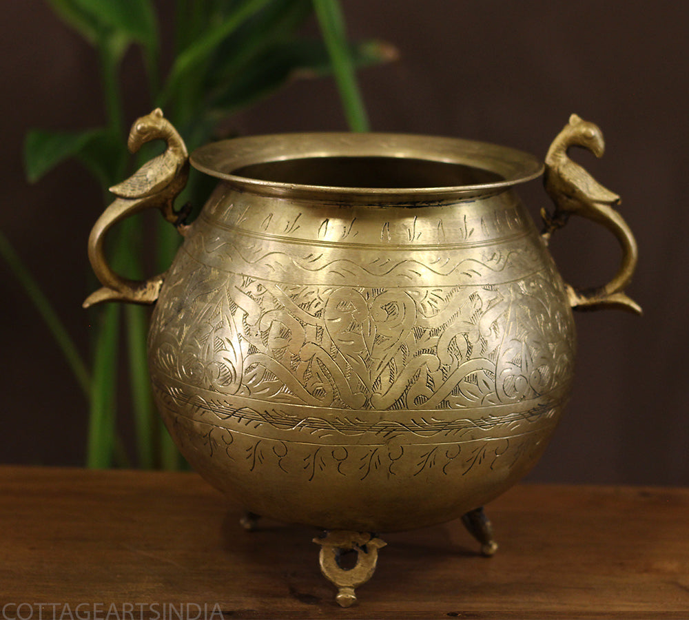 Brass Vintage Carved Planter