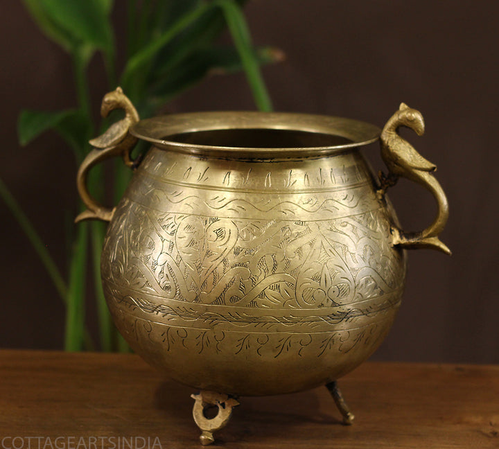 Brass Vintage Carved Planter