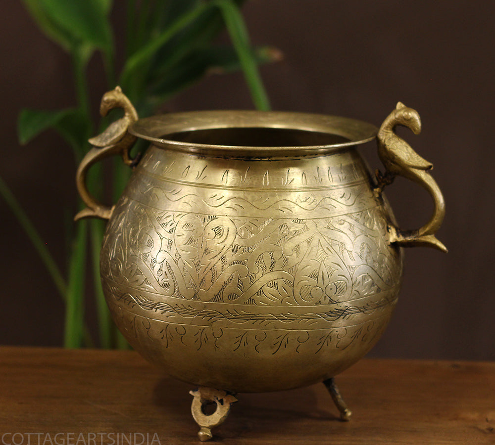 Brass Vintage Carved Planter