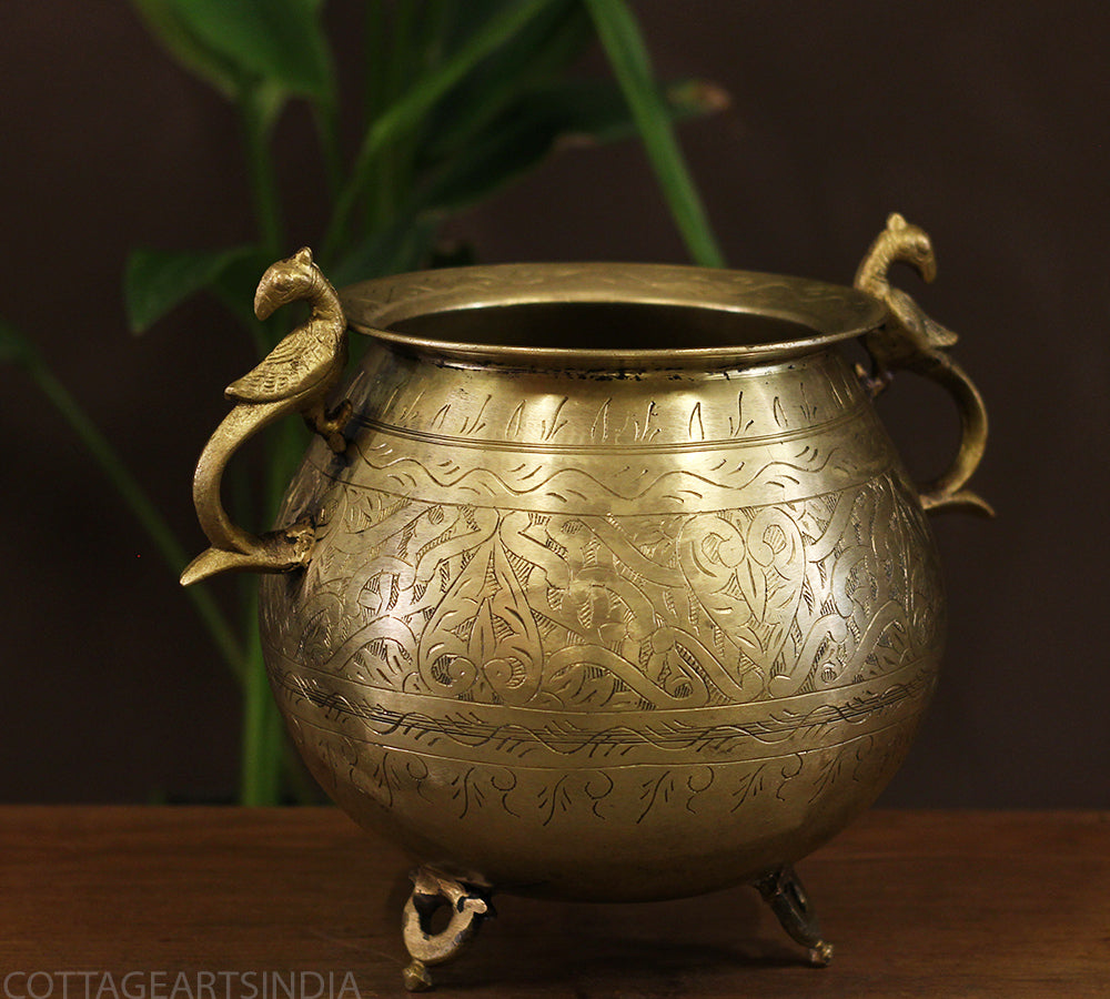 Brass Vintage Carved Planter
