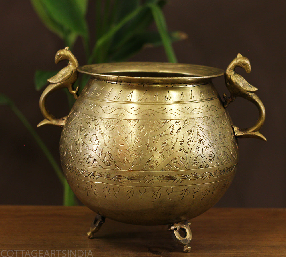 Brass Vintage Carved Planter