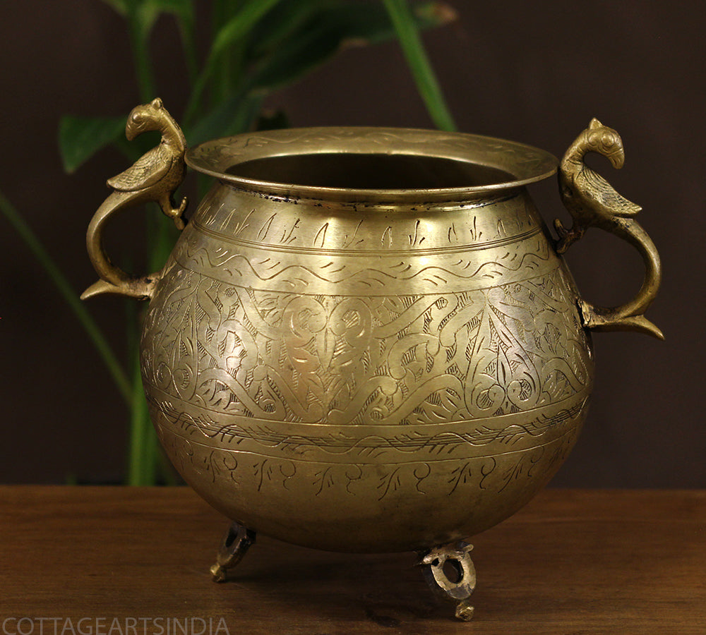 Brass Vintage Carved Planter