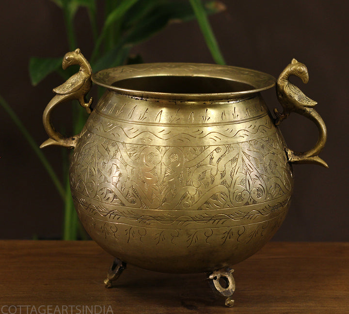 Brass Vintage Carved Planter