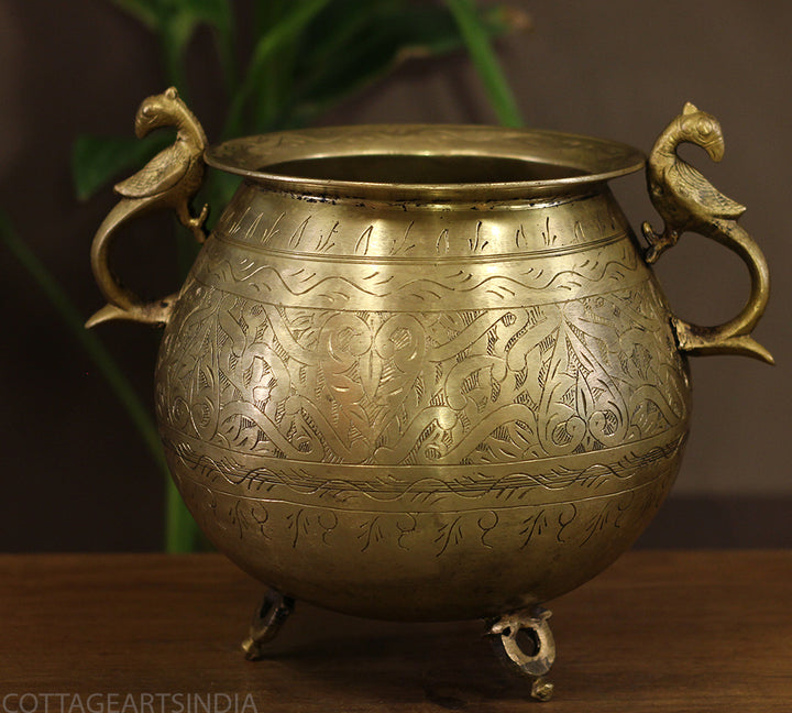 Brass Vintage Carved Planter