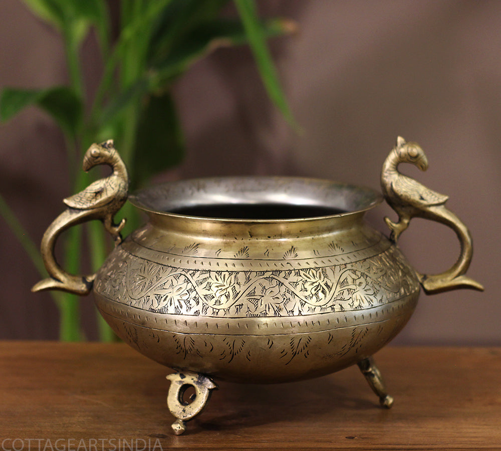 Brass Vintage Carved Planter